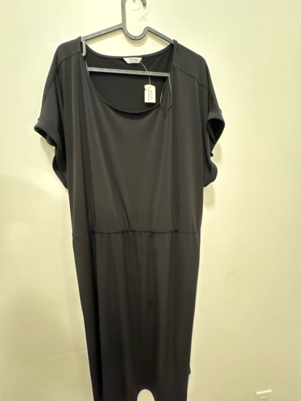 Penningtons Black Midi Dress Short Sleeve Elastic Waist Minimalist NWT - Picture 3 of 8
